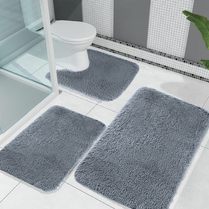 Under $5 Tyidzon Bathroom Rugs Solid Color Bath Mats 3 Set Bath Mats for bathroom Toilet Mats Universal Soft Comfortable Water Absorption Non-Slip Thick Machine Washable Easier to Dry BDrak Gray