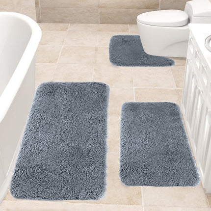 Under $5 Tyidzon Bathroom Rugs Solid Color Bath Mats 3 Set Bath Mats for bathroom Toilet Mats Universal Soft Comfortable Water Absorption Non-Slip Thick Machine Washable Easier to Dry BDrak Gray