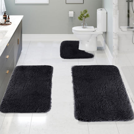 Under $5 Tyidzon Bathroom Rugs Solid Color Bath Mats 3 Set Bath Mats for bathroom Toilet Mats Universal Soft Comfortable Water Absorption Non-Slip Thick Machine Washable Easier to Dry Black