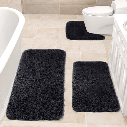 Under $5 Tyidzon Bathroom Rugs Solid Color Bath Mats 3 Set Bath Mats for bathroom Toilet Mats Universal Soft Comfortable Water Absorption Non-Slip Thick Machine Washable Easier to Dry Black