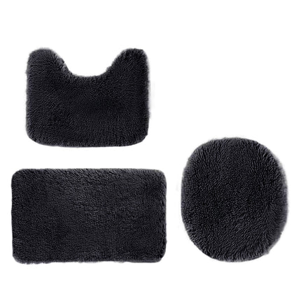 Under $5 Tyidzon Bathroom Rugs Solid Color Bath Mats 3 Set Bath Mats for bathroom Toilet Mats Universal Soft Comfortable Water Absorption Non-Slip Thick Machine Washable Easier to Dry Black 1