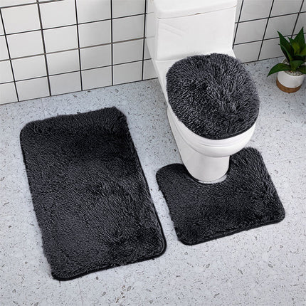 Under $5 Tyidzon Bathroom Rugs Solid Color Bath Mats 3 Set Bath Mats for bathroom Toilet Mats Universal Soft Comfortable Water Absorption Non-Slip Thick Machine Washable Easier to Dry Black 1