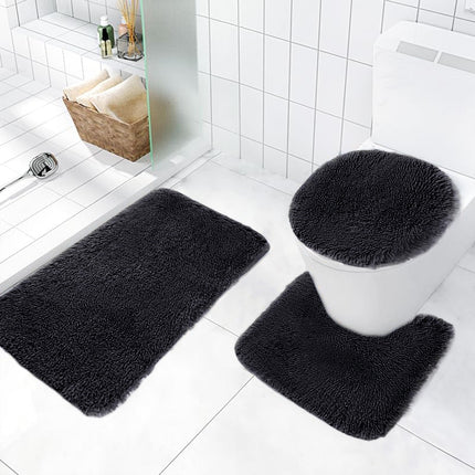 Under $5 Tyidzon Bathroom Rugs Solid Color Bath Mats 3 Set Bath Mats for bathroom Toilet Mats Universal Soft Comfortable Water Absorption Non-Slip Thick Machine Washable Easier to Dry Black 1