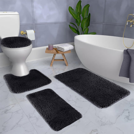 Under $5 Tyidzon Bathroom Rugs Solid Color Bath Mats 3 Set Bath Mats for bathroom Toilet Mats Universal Soft Comfortable Water Absorption Non-Slip Thick Machine Washable Easier to Dry Black 2