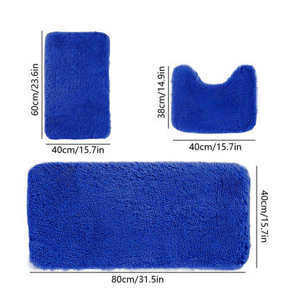 Under $5 Tyidzon Bathroom Rugs Solid Color Bath Mats 3 Set Bath Mats for bathroom Toilet Mats Universal Soft Comfortable Water Absorption Non-Slip Thick Machine Washable Easier to Dry Blue