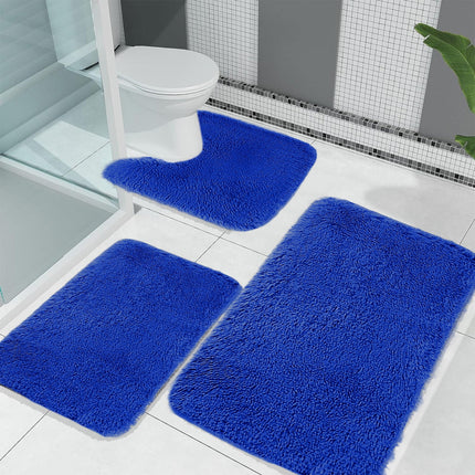 Under $5 Tyidzon Bathroom Rugs Solid Color Bath Mats 3 Set Bath Mats for bathroom Toilet Mats Universal Soft Comfortable Water Absorption Non-Slip Thick Machine Washable Easier to Dry Blue