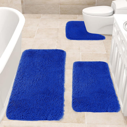 Under $5 Tyidzon Bathroom Rugs Solid Color Bath Mats 3 Set Bath Mats for bathroom Toilet Mats Universal Soft Comfortable Water Absorption Non-Slip Thick Machine Washable Easier to Dry Blue