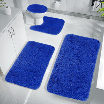 Under $5 Tyidzon Bathroom Rugs Solid Color Bath Mats 3 Set Bath Mats for bathroom Toilet Mats Universal Soft Comfortable Water Absorption Non-Slip Thick Machine Washable Easier to Dry Blue 2