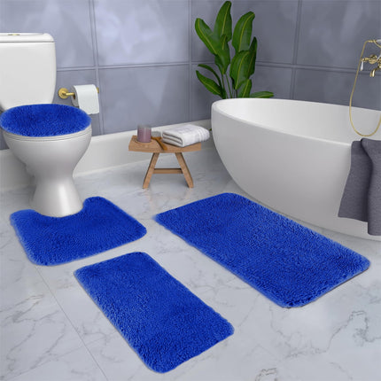 Under $5 Tyidzon Bathroom Rugs Solid Color Bath Mats 3 Set Bath Mats for bathroom Toilet Mats Universal Soft Comfortable Water Absorption Non-Slip Thick Machine Washable Easier to Dry Blue 2