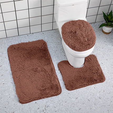 Under $5 Tyidzon Bathroom Rugs Solid Color Bath Mats 3 Set Bath Mats for bathroom Toilet Mats Universal Soft Comfortable Water Absorption Non-Slip Thick Machine Washable Easier to Dry Brown 1
