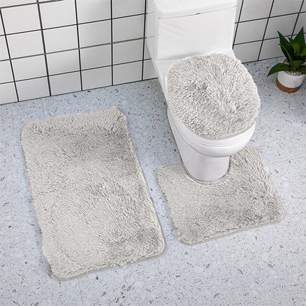 Under $5 Tyidzon Bathroom Rugs Solid Color Bath Mats 3 Set Bath Mats for bathroom Toilet Mats Universal Soft Comfortable Water Absorption Non-Slip Thick Machine Washable Easier to Dry Gray 1