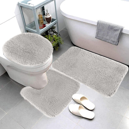 Under $5 Tyidzon Bathroom Rugs Solid Color Bath Mats 3 Set Bath Mats for bathroom Toilet Mats Universal Soft Comfortable Water Absorption Non-Slip Thick Machine Washable Easier to Dry Gray 1