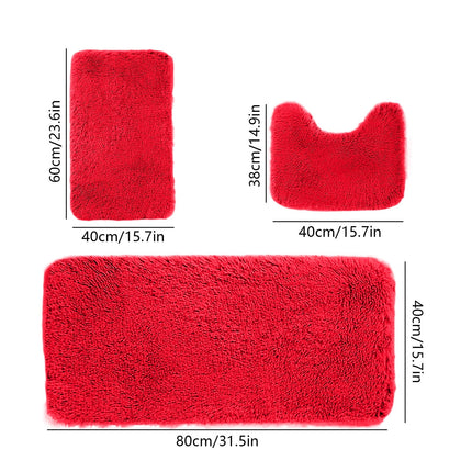 Under $5 Tyidzon Bathroom Rugs Solid Color Bath Mats 3 Set Bath Mats for bathroom Toilet Mats Universal Soft Comfortable Water Absorption Non-Slip Thick Machine Washable Easier to Dry Red