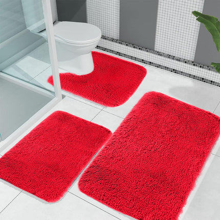 Under $5 Tyidzon Bathroom Rugs Solid Color Bath Mats 3 Set Bath Mats for bathroom Toilet Mats Universal Soft Comfortable Water Absorption Non-Slip Thick Machine Washable Easier to Dry Red