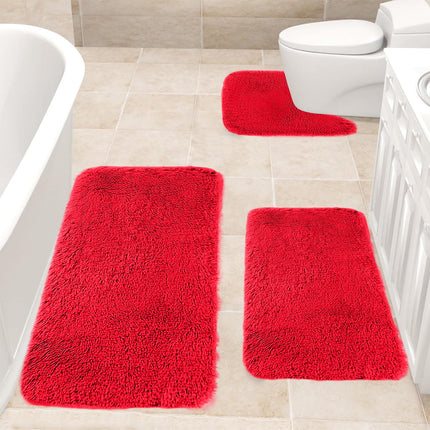 Under $5 Tyidzon Bathroom Rugs Solid Color Bath Mats 3 Set Bath Mats for bathroom Toilet Mats Universal Soft Comfortable Water Absorption Non-Slip Thick Machine Washable Easier to Dry Red