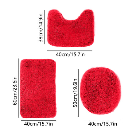 Under $5 Tyidzon Bathroom Rugs Solid Color Bath Mats 3 Set Bath Mats for bathroom Toilet Mats Universal Soft Comfortable Water Absorption Non-Slip Thick Machine Washable Easier to Dry Red 1
