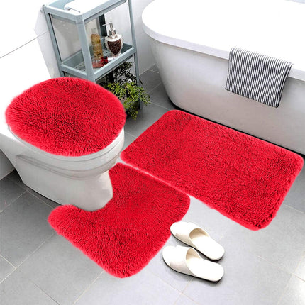 Under $5 Tyidzon Bathroom Rugs Solid Color Bath Mats 3 Set Bath Mats for bathroom Toilet Mats Universal Soft Comfortable Water Absorption Non-Slip Thick Machine Washable Easier to Dry Red 1