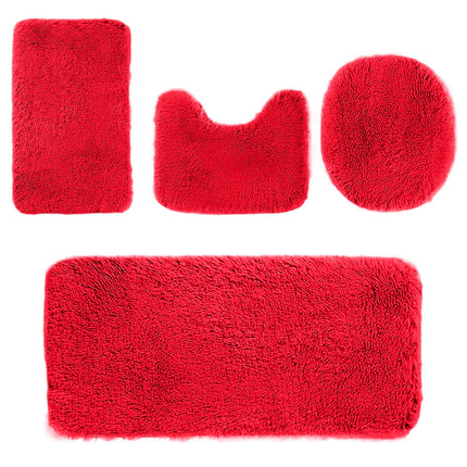 Under $5 Tyidzon Bathroom Rugs Solid Color Bath Mats 3 Set Bath Mats for bathroom Toilet Mats Universal Soft Comfortable Water Absorption Non-Slip Thick Machine Washable Easier to Dry Red 2