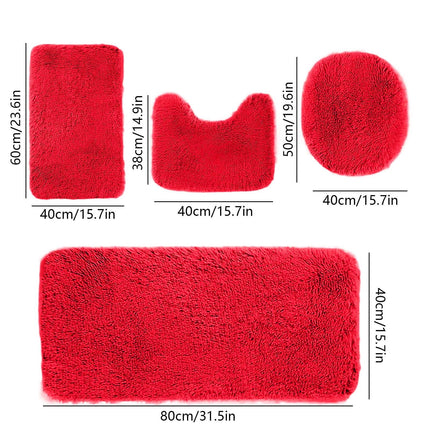 Under $5 Tyidzon Bathroom Rugs Solid Color Bath Mats 3 Set Bath Mats for bathroom Toilet Mats Universal Soft Comfortable Water Absorption Non-Slip Thick Machine Washable Easier to Dry Red 2