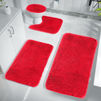Under $5 Tyidzon Bathroom Rugs Solid Color Bath Mats 3 Set Bath Mats for bathroom Toilet Mats Universal Soft Comfortable Water Absorption Non-Slip Thick Machine Washable Easier to Dry Red 2