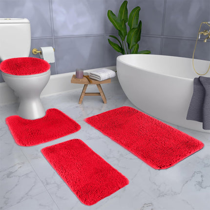 Under $5 Tyidzon Bathroom Rugs Solid Color Bath Mats 3 Set Bath Mats for bathroom Toilet Mats Universal Soft Comfortable Water Absorption Non-Slip Thick Machine Washable Easier to Dry Red 2