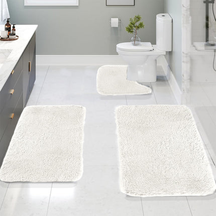 Under $5 Tyidzon Bathroom Rugs Solid Color Bath Mats 3 Set Bath Mats for bathroom Toilet Mats Universal Soft Comfortable Water Absorption Non-Slip Thick Machine Washable Easier to Dry White