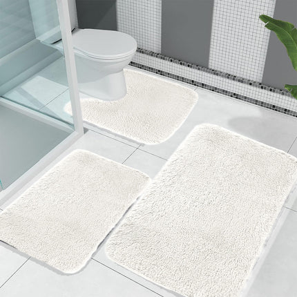 Under $5 Tyidzon Bathroom Rugs Solid Color Bath Mats 3 Set Bath Mats for bathroom Toilet Mats Universal Soft Comfortable Water Absorption Non-Slip Thick Machine Washable Easier to Dry White