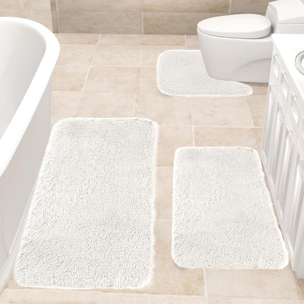 Under $5 Tyidzon Bathroom Rugs Solid Color Bath Mats 3 Set Bath Mats for bathroom Toilet Mats Universal Soft Comfortable Water Absorption Non-Slip Thick Machine Washable Easier to Dry White