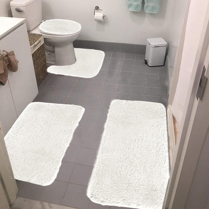 Under $5 Tyidzon Bathroom Rugs Solid Color Bath Mats 3 Set Bath Mats for bathroom Toilet Mats Universal Soft Comfortable Water Absorption Non-Slip Thick Machine Washable Easier to Dry White 2