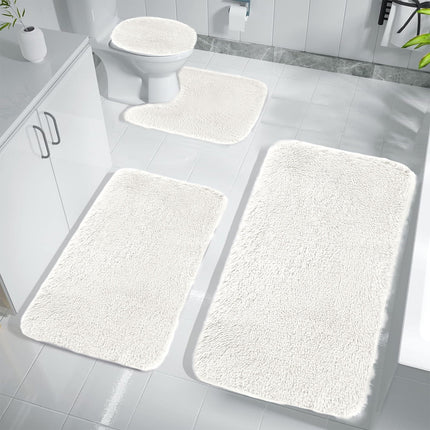 Under $5 Tyidzon Bathroom Rugs Solid Color Bath Mats 3 Set Bath Mats for bathroom Toilet Mats Universal Soft Comfortable Water Absorption Non-Slip Thick Machine Washable Easier to Dry White 2