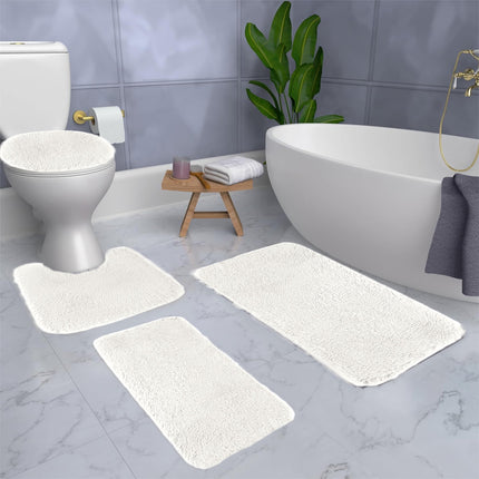 Under $5 Tyidzon Bathroom Rugs Solid Color Bath Mats 3 Set Bath Mats for bathroom Toilet Mats Universal Soft Comfortable Water Absorption Non-Slip Thick Machine Washable Easier to Dry White 2