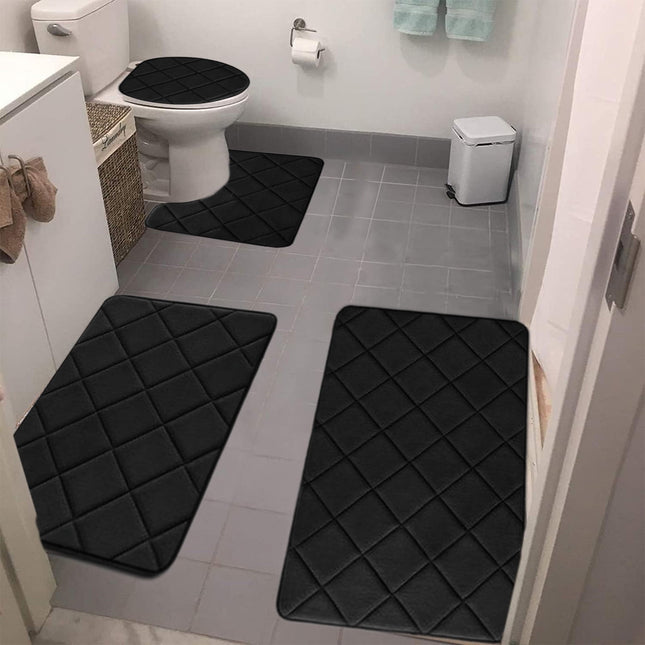 Clearance Tyidzon Bathroom Rugs 4 Piece Ultra Soft & Non-Slip Memory Foam Bath Mats for in Black