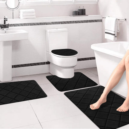 Clearance Tyidzon Bathroom Rugs 4 Piece Ultra Soft & Non-Slip Memory Foam Bath Mats for Bathroom, Absorbent Quick-Drying Bath Mats for Shower Bathroom Floor Rugs Black