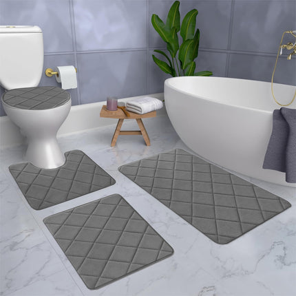 Clearance Tyidzon Bathroom Rugs 4 Piece Ultra Soft & Non-Slip Memory Foam Bath Mats for Bathroom, Absorbent Quick-Drying Bath Mats for Shower Bathroom Floor Rugs Dark Gray
