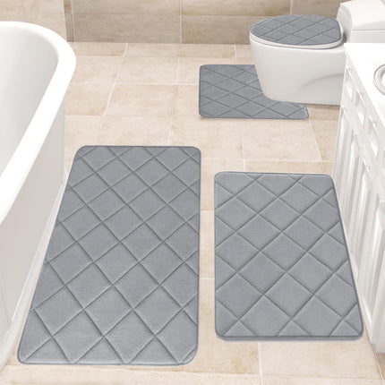 Clearance Tyidzon Bathroom Rugs 4 Piece Ultra Soft & Non-Slip Memory Foam Bath Mats for Bathroom, Absorbent Quick-Drying Bath Mats for Shower Bathroom Floor Rugs Gray