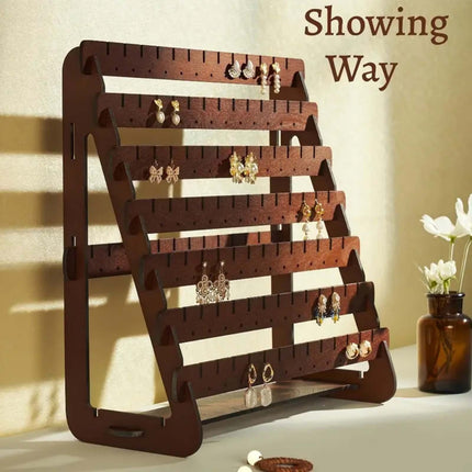 JWDX Rack Clearance, Earring Display Wood Earring Stand Organizer Stud Earrings Tower Jewelry Organizer Holder for Stud Hook Earrings Organizer Brown