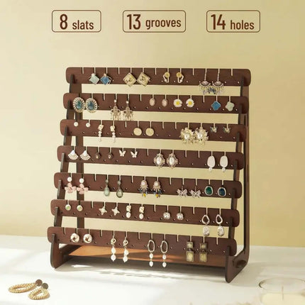 JWDX Rack Clearance, Earring Display Wood Earring Stand Organizer Stud Earrings Tower Jewelry Organizer Holder for Stud Hook Earrings Organizer Brown