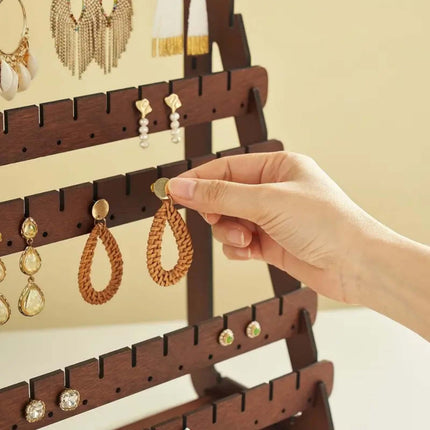 JWDX Rack Clearance, Earring Display Wood Earring Stand Organizer Stud Earrings Tower Jewelry Organizer Holder for Stud Hook Earrings Organizer Brown