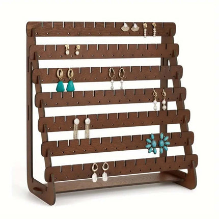 JWDX Rack Clearance, Earring Display Wood Earring Stand Organizer Stud Earrings Tower Jewelry Organizer Holder for Stud Hook Earrings Organizer Brown