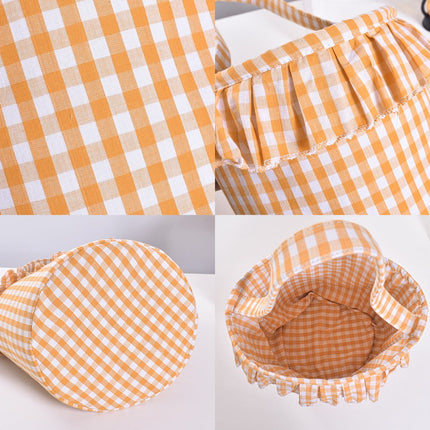 Small Wall-Mounted Kitchen Storage Basket, Hanging Storage Wicker Baskets Wall Mounted Woven Hanging Basket Wicker Small Basket with Handle Wicker Basket with Handle Small Basket Organizer Light Orange and White Checkered Easter Canvas Egg Basket