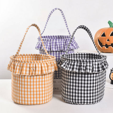 Small Wall-Mounted Kitchen Storage Basket, Hanging Storage Wicker Baskets Wall Mounted Woven Hanging Basket Wicker Small Basket with Handle Wicker Basket with Handle Small Basket Organizer Light Orange and White Checkered Easter Canvas Egg Basket