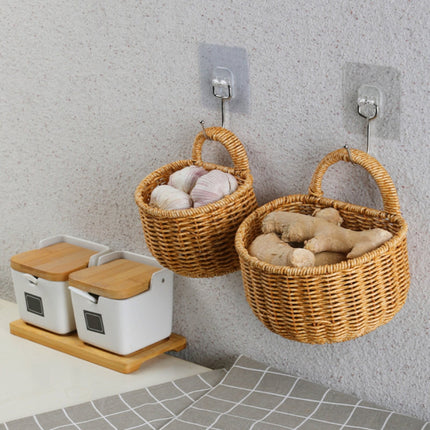 Small Wall-Mounted Kitchen Storage Basket, Hanging Storage Wicker Baskets Wall Mounted Woven Hanging Basket Wicker Small Basket with Handle Wicker Basket with Handle Small Basket Organizer Large wall-mounted kitchen storage basket Khaki