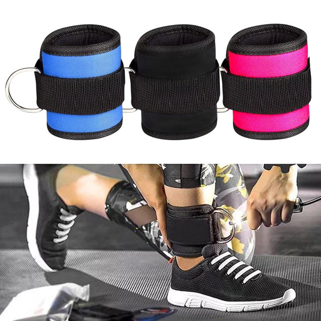 Weight Lifting Ankle D-Ring Strap Pulley Cable Kickbacks Attachment Gym Leg Black/Blue/Rose Red – product detail