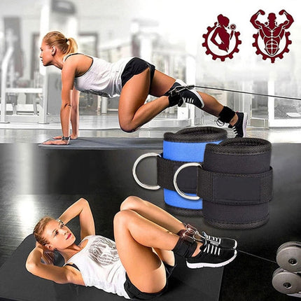 Weight Lifting Ankle D-Ring Strap Pulley Cable Kickbacks Attachment Gym Leg Black/Blue/Rose Red