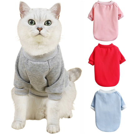 LGCASL Pet Hoodie, Dog Winter Sweater Cat Warm Clothes Pet Sweater Round Neck Solid Color Thickening Cat Dog Knitwear Sweater for Cats Or Dogs in Cold Season (Light Blue, S) S Red