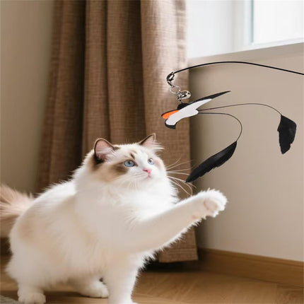 LGCASL Pet Chew Toys Clearance! Teasing Stick Replaces the Head Swallow Model Retractable Teasing Artifact with Bell Interactive Toy Black