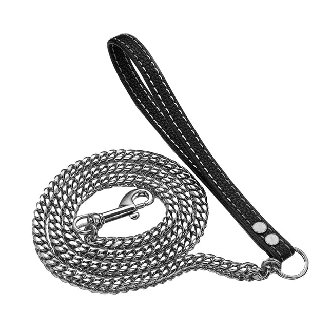LGCASL Traction Leash Leather Strong Metal Stainless Pet Chain for Dog Black V1189-LWWAL-20260325-02687