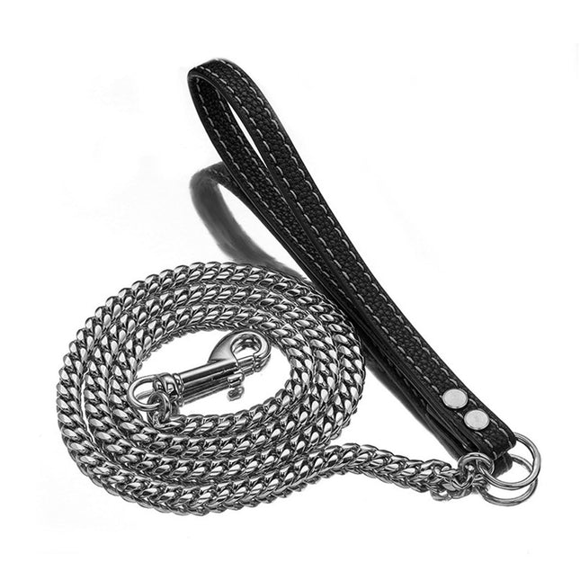 LGCASL Traction Leash Leather Strong Metal Stainless Pet Chain for Dog Black – product detail