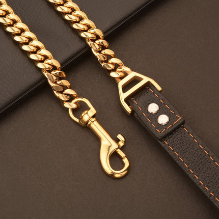 LGCASL Traction Leash Leather Strong Metal Stainless Pet Chain for Dog Black