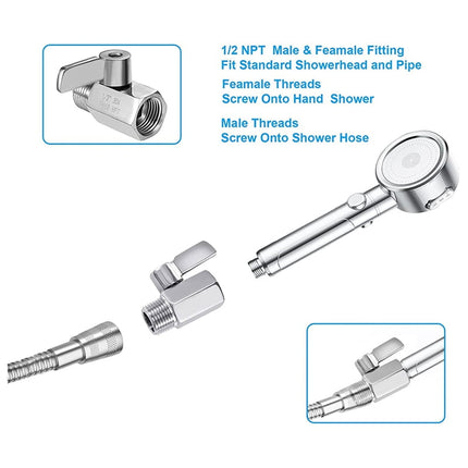 Shower Shut Valve, 304 Stainless Steel Mini Ball Valve NPT Thread(1/2Inch Male x 1/2Inch Female) 1 Pack Silver